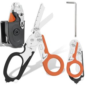Tijeras tácticas multifuncionales 6 en 1 con funda, 1 set de tijeras multiusos con destornillador, tijeras portátiles para acampar al aire libre y senderismo