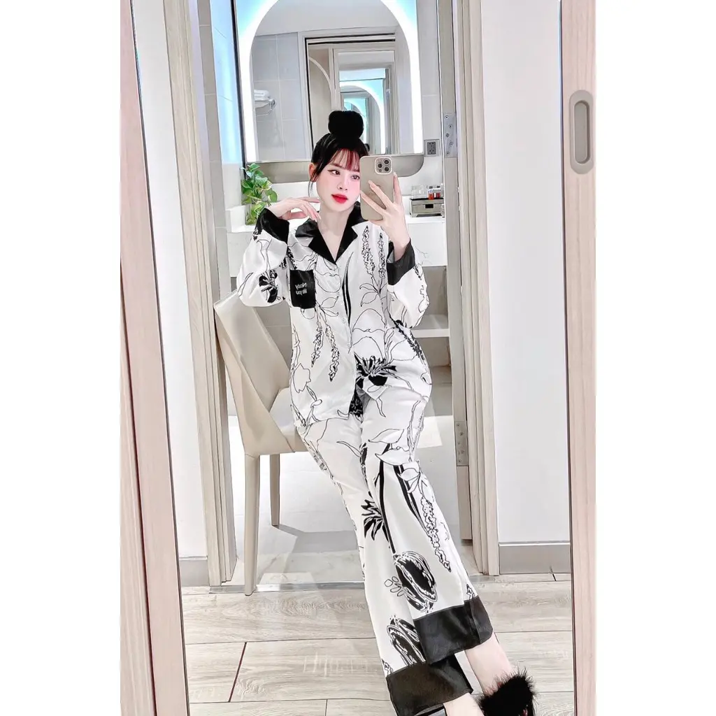 Đồ ngủ nữ pijama lụa xước chất mát mịn