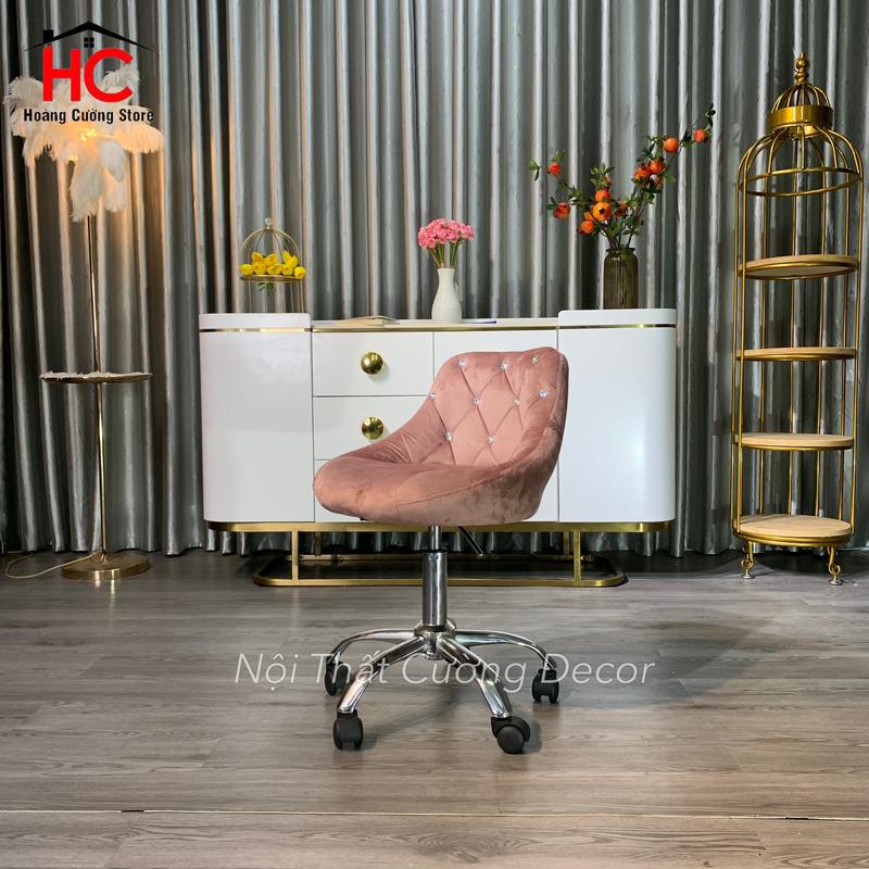 Ghế Spa, Ghế Bánh Xe Xoay Có Tuỳ Chỉnh Cao Thấp 35-50cm Mẫu Bọc Nỉ Đính Đá ( Kèm Ảnh Thật ) 1