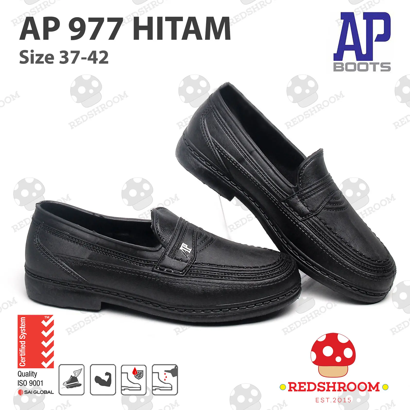 Sepatu pantofel AP Boots AP 977 Hitam Fashion Casual Formal Nyaman Ringan Anti Air Flat Shoes Pria Kerja