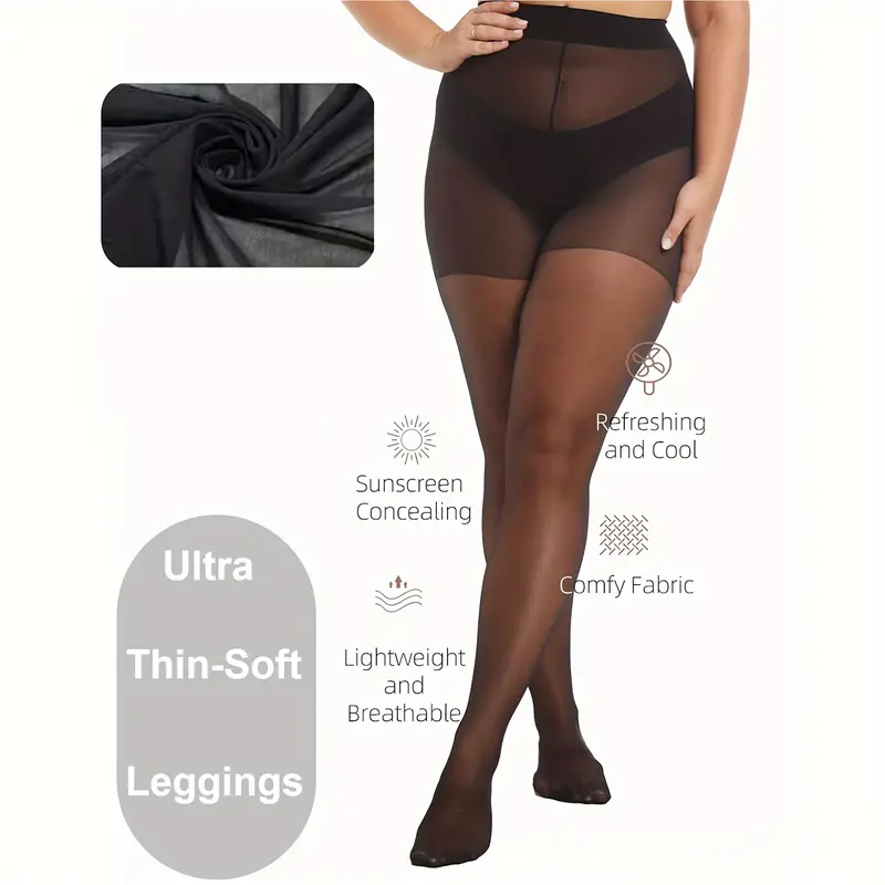 6pcs Plus Size Sheer Tights - High Waist, Slim Fit Pantyhose in Black, Nylon/Spandex/Polyester Blend, Hand Washable - Smooth, Stretchy & Comfortable for Casual Attire, Leggings Plus Size 3