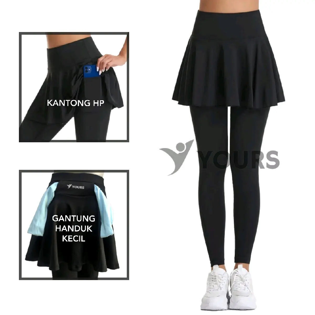 YOURS - Legging Skirt Highwaist / Celana Legging Rok Yoga Gym / Legging Rok Olahraga Slot Handuk Kecil