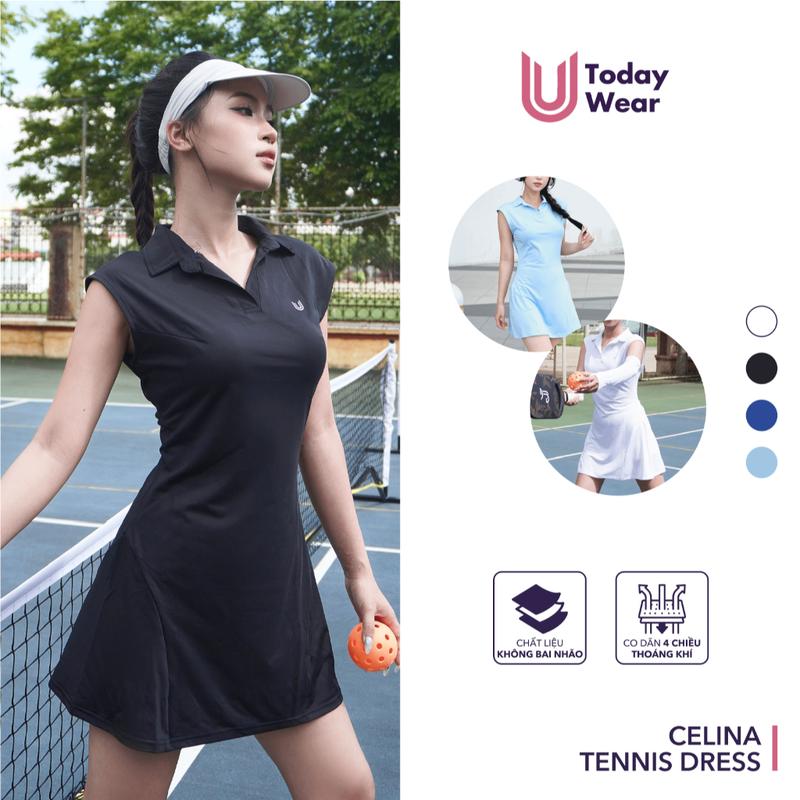 Celina Dress - Váy tennis ngắn tay Today U Wear chất co giãn đánh golf, tennis, cầu lông Sport