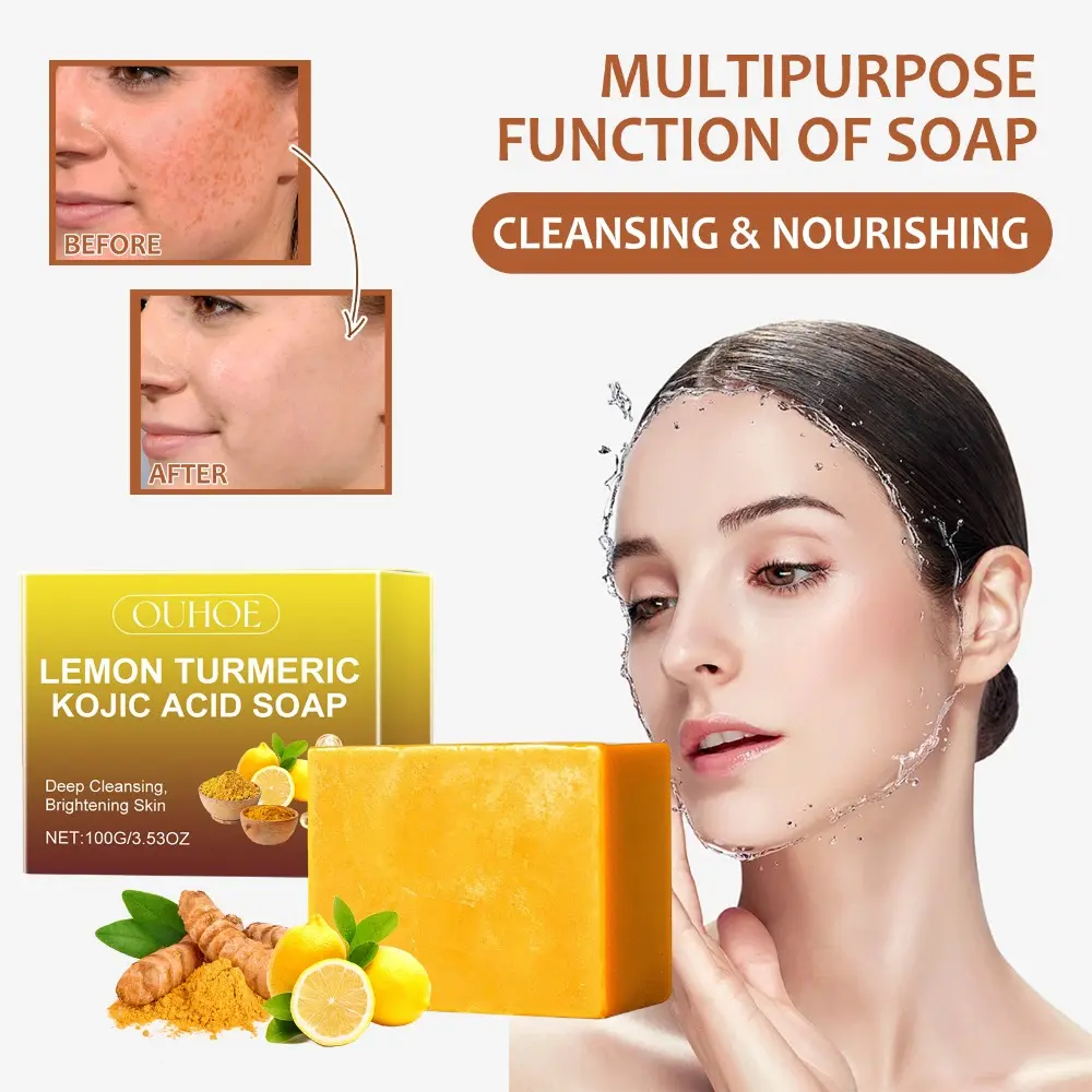 Skin Care Lemon Turmeric Kojic Acid Soap Brightening Dark Spots Orange Skin Brightening Soap Evens Skin Tone Smooth Your Skin Salicylic Acid Soap Body & Face