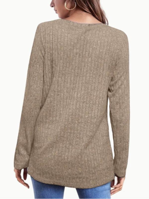 【Plus Size】 Solid Color Round Neck Top, Casual Long Sleeve Crew Neck Top for Fall & Winter, Women's Clothing for Daily Wear 1