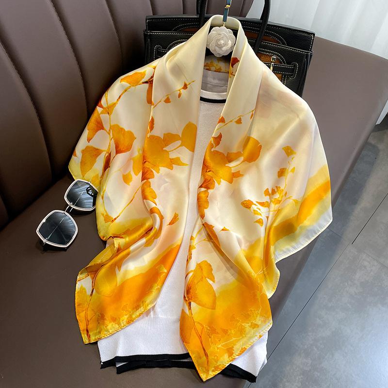 Khăn Quàng Lụa Giả 90cm, Thời Trang, Giá Cả Phải Chăng, Sang Trọng, Sọc Đơn Giản Hàn Quốc Và Nhật Bản, Khăn Quàng Cổ Vuông Lớn, Phong Cách Ins, Đa Năng, Khăn Choàng Cho Nữ 7