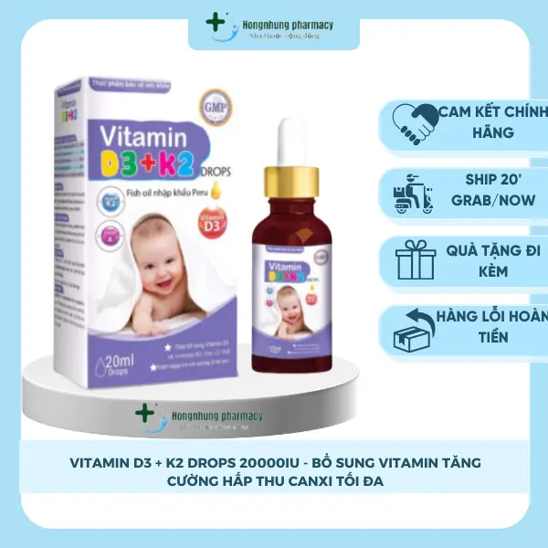 Vitamin D3 + K2 Drops 20000IU - Bổ sung vitamin Tăng cường hấp thu canxi