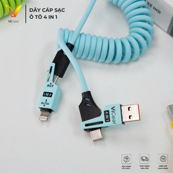Cáp Sạc Lò Xo Đa Năng 4 Trong 1 ViGear Siêu Tiện Lợi dành cho điện thoại,…