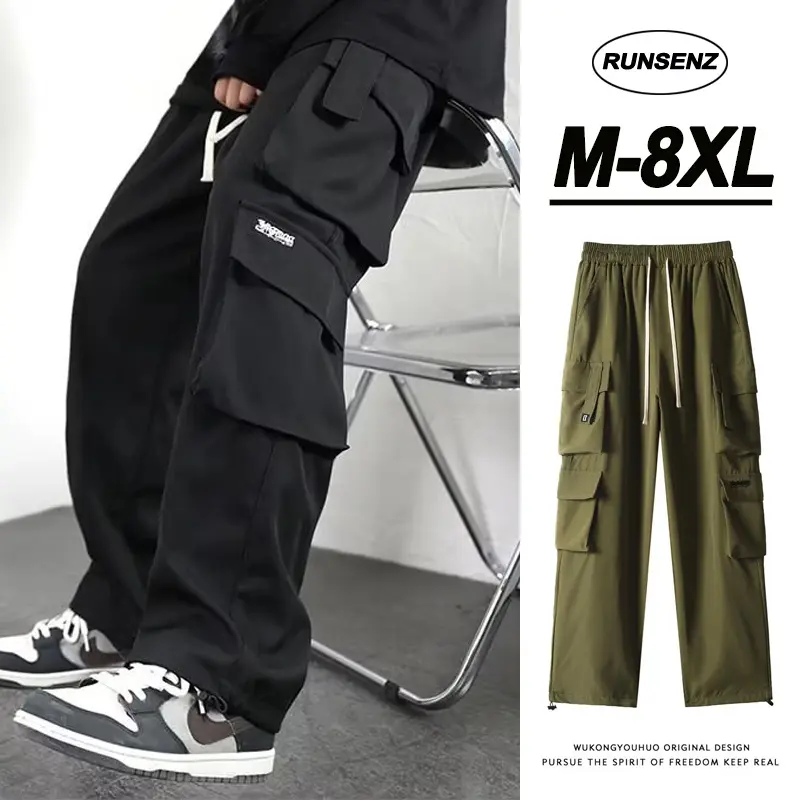 M-8XL Fat Man Plus Size Cargo Pants Men Causal Lose Straight Leg Long Pants Work Multi-pocket Green Pants