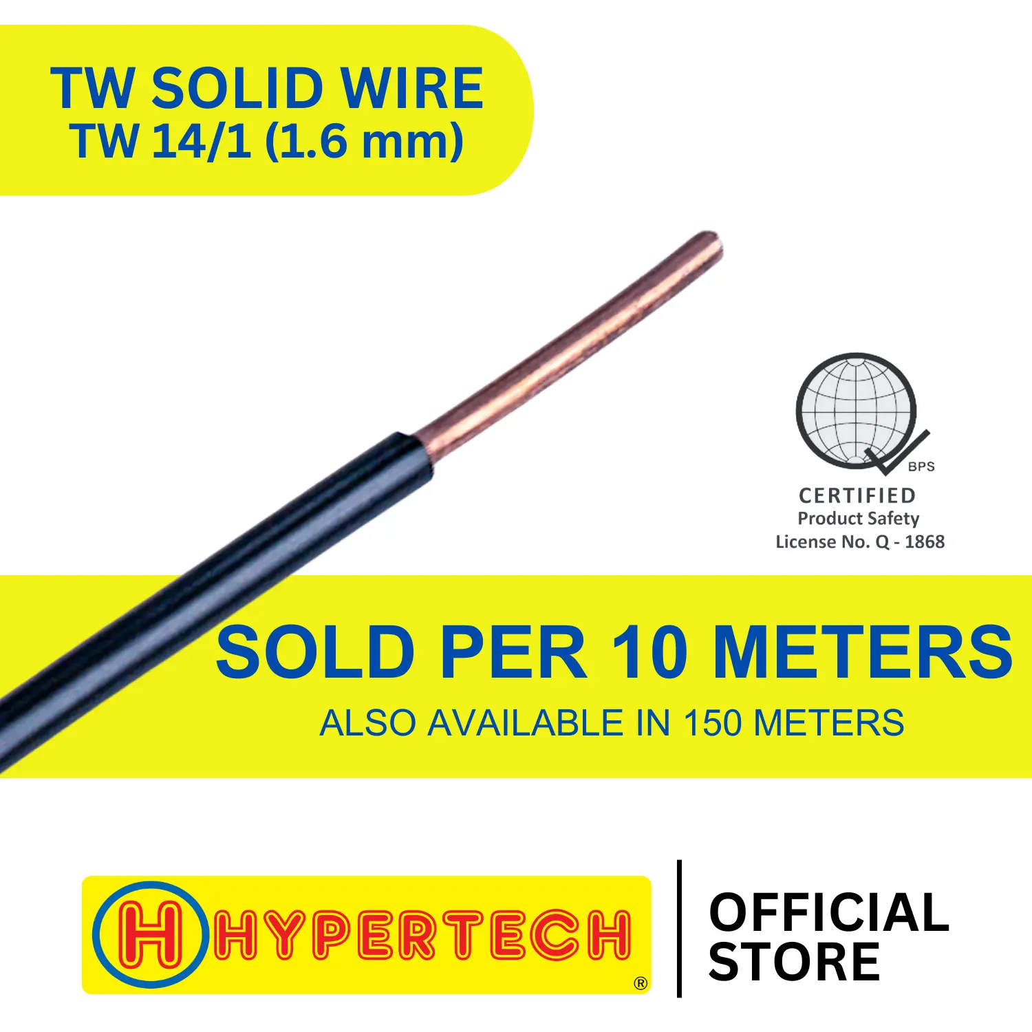 HYPERTECH TW Solid Wire # 14/1 - 10 Meters - Pure Copper Electrical ...