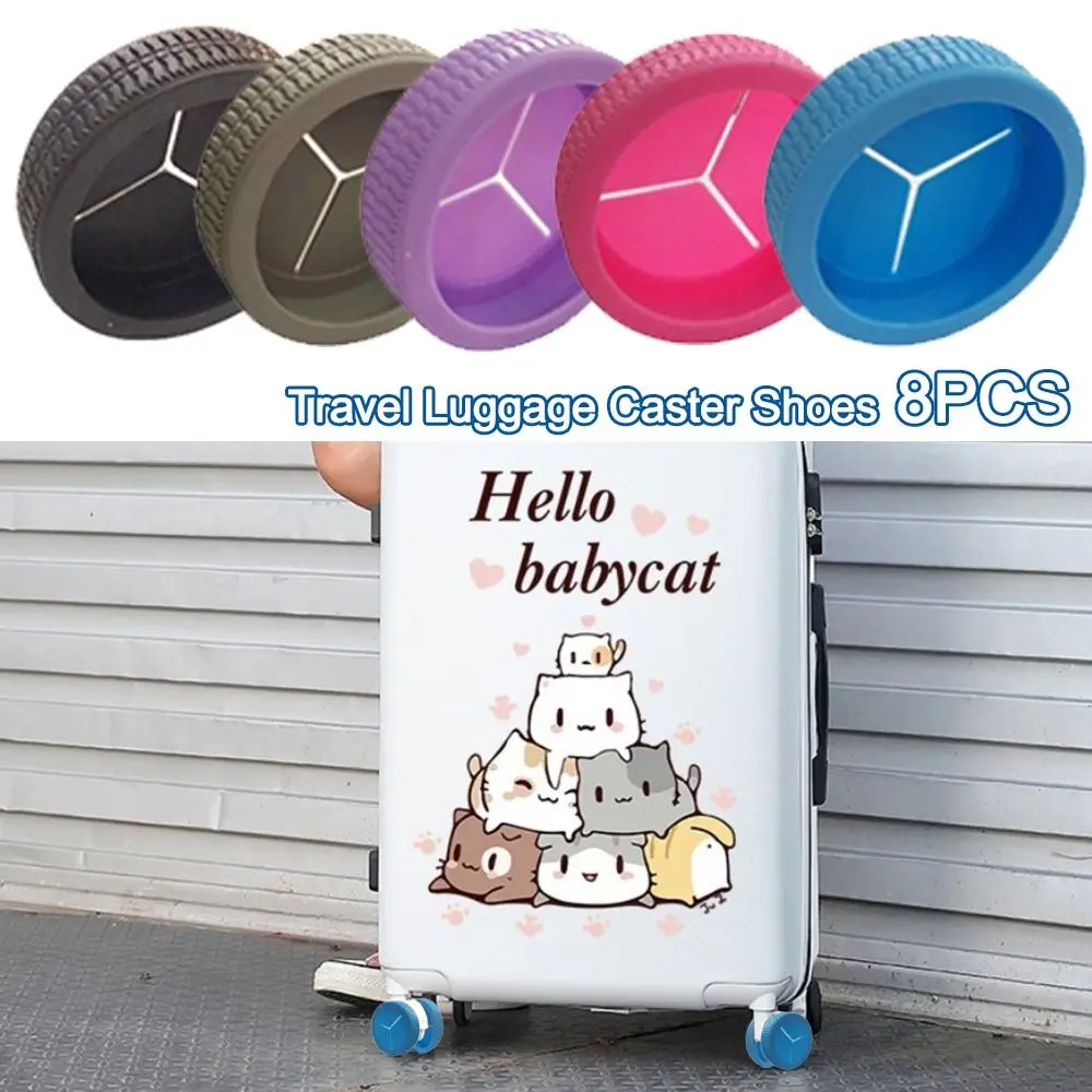 8PCS/Set Universal Silicone Travel Luggage Caster Shoes with Silent Sound Reduce Wheel Wear Suitcase Wheels Protection Cover Suitcase Parts Axles Reduce Noise Luggage Wheels Protector Luggage