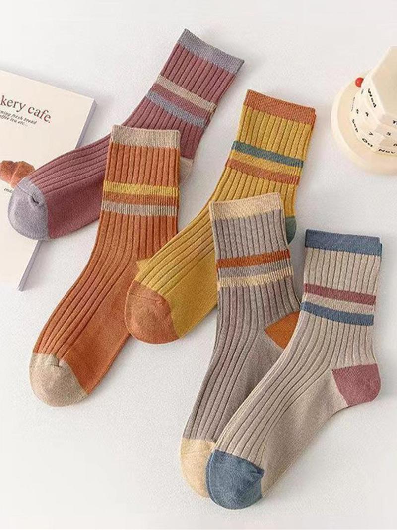 Product Introduction of Women's Striped Print Crew Socks, Casual Comfy Breathable Socks for Daily Wear, Women's Socks for All Seasons 1