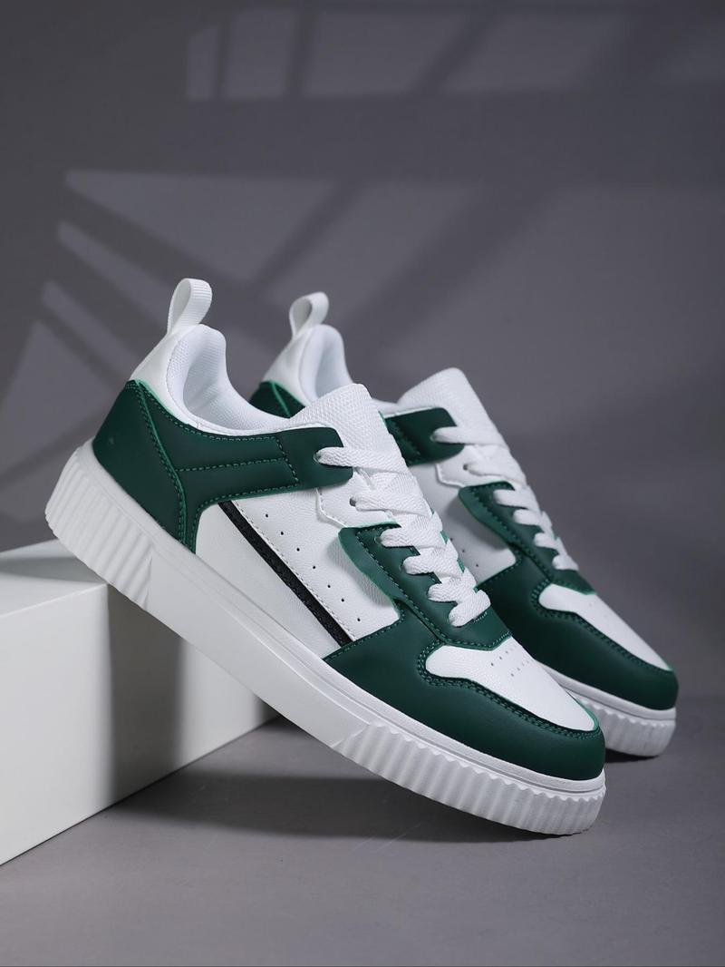Product Introduction of Men's Fashionable Patchwork Design Lace Up Low Top Sneakers, Casual Comfortable Breathable Sports Running Shoes, Male All-match Round Toe Shoes for Daily Wear 4