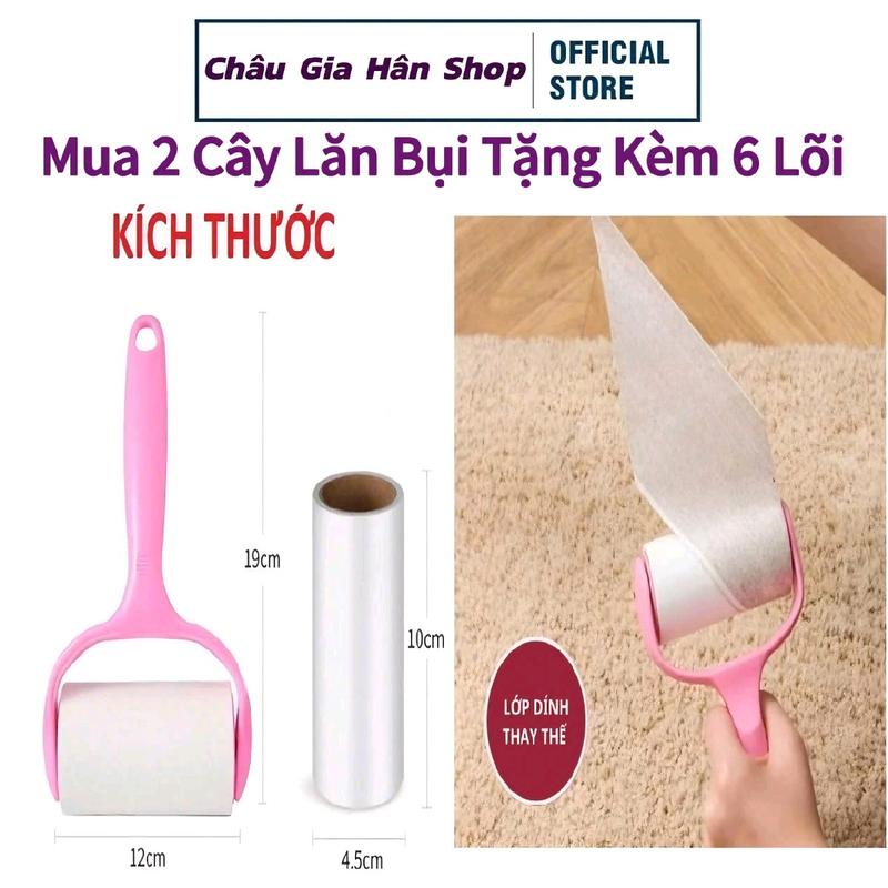 ( 2 Cây Lăn Bụi + Tặng 6 Lỏi ) Cây Lăn Bụi Làm Sạch Quần Áo, Ga Giường, Sofa, Lông Chó Mèo - Lõi Lăn Bụi Dự Phòng 60 Lớp ( Tổng 6 cuộn + 2 cây lăn )  ( Châu Gia Hân Shop )