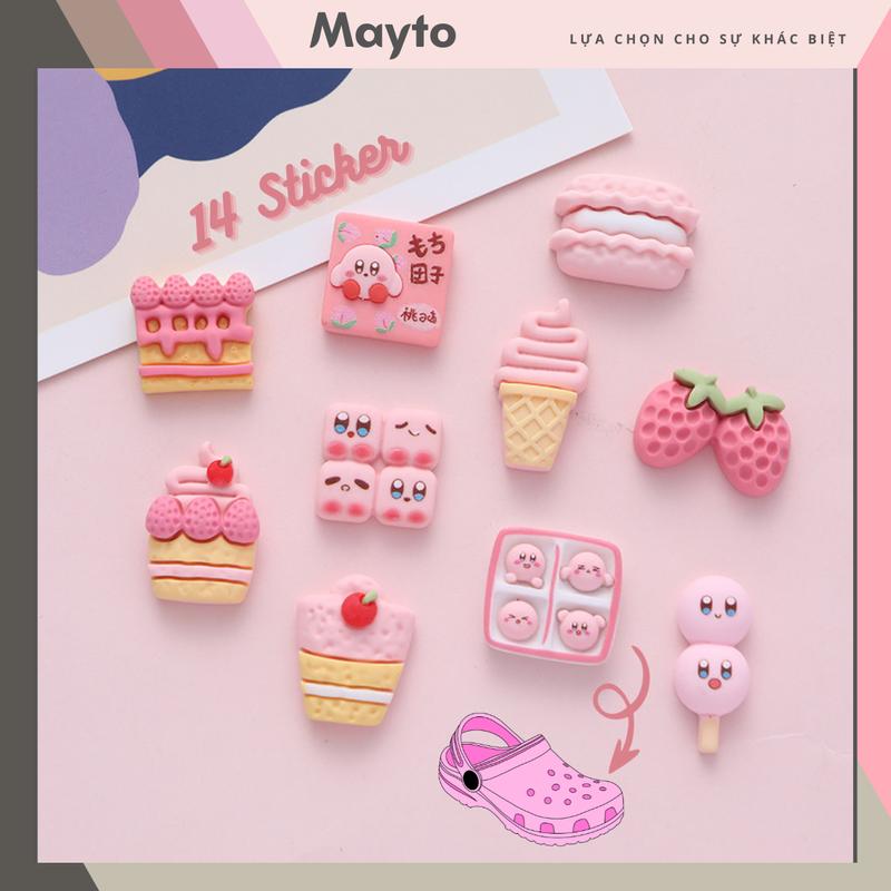 Mayto Bộ 14 Sticker, Charm 3D chủ đề bánh mochi DIY nhựa cứng gắn Dép Sục, Cá Sấu, Sandal JB-71