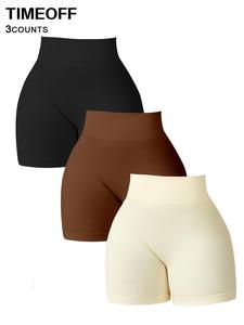 TIMEOFF Women's Solid Seamless High Waist Sports Shorts, Breathable Comfortable High Stretch Yoga Shorts, Ladies Sportswear for Indoor Outdoor Wear