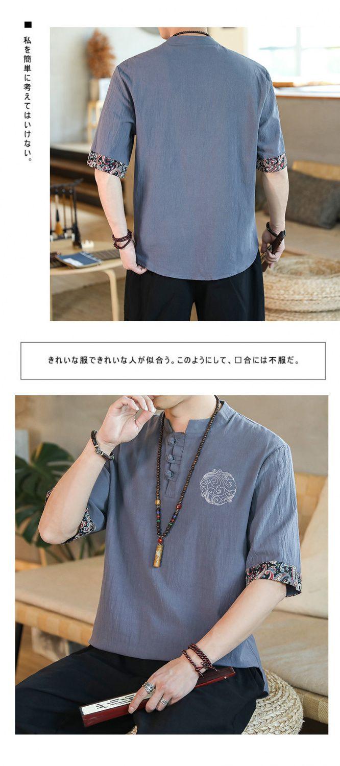 Product Introduction of Shirt New Men's Cotton and Linen Chinese Style Embroidery Loose plus Size Men 5