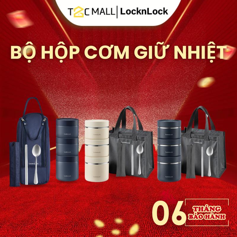 (Kèm Thìa Đũa Inox Và Túi Chống Sốc Cao Cấp) Bộ Hộp Cơm Giữ Nhiệt 3 Ngăn Văn Phòng LocknLock Pump Vacuum Lunch Box Thép không gỉ 304, 3 Ngăn Đều Giữ Nhiệt dung tích 1100ml (300ml*2, 500ml*1) LHC8052S01 LHC8052S02 Hàng Chính Hãng T2Cmall hộp  cơm