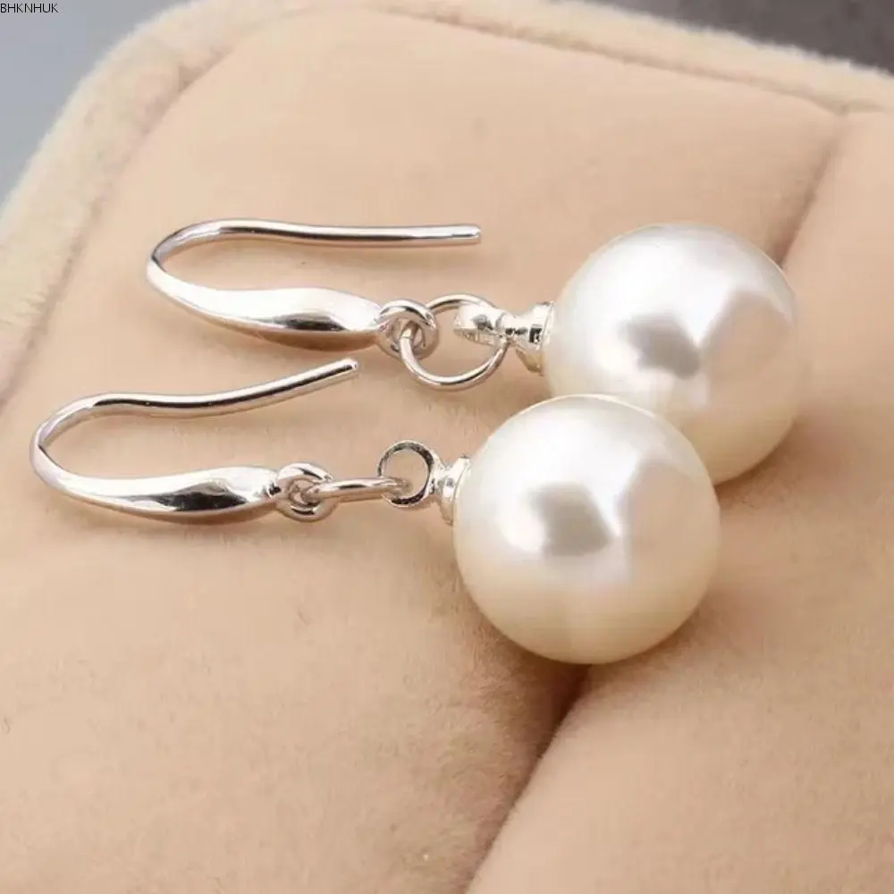 BHKNHUK Simple Ball Shape Long Earrings Shell Beads Temperament Drop Earrings Simulation Freshwater Ear Hook Ear Jewelry