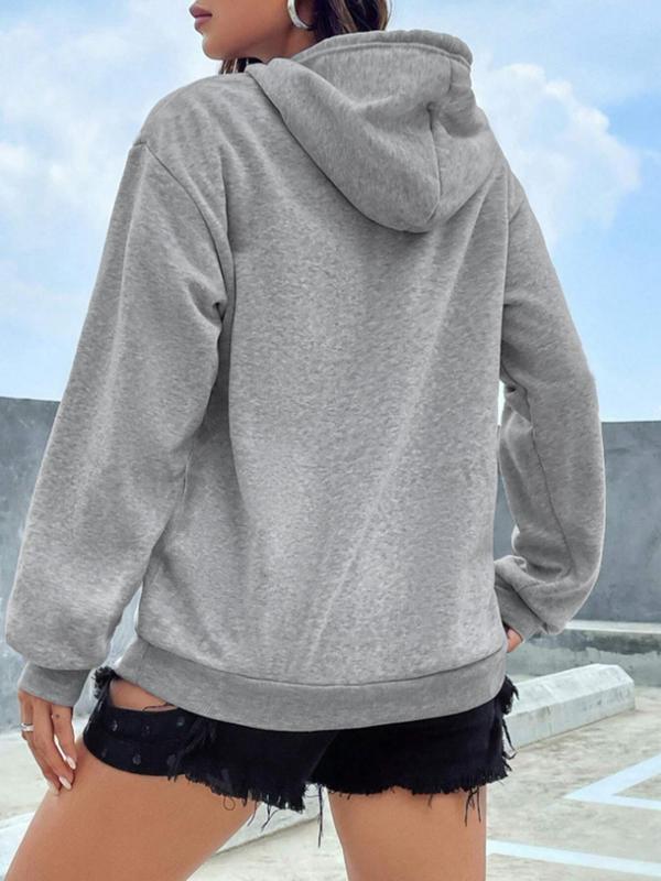Women's Dinosaur & Letter Print Drop Shoulder Hoodie, Fashion Drawstring Kangaroo Pocket Hooded Sweatshirt, Ladies Clothes for Fall 1