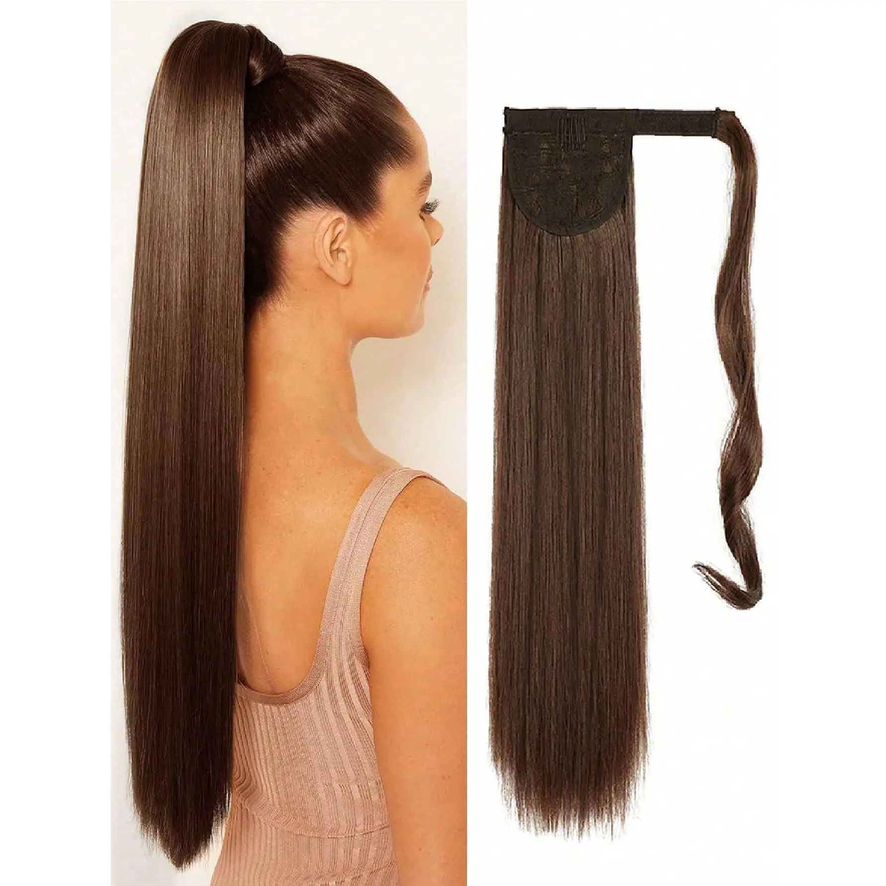 Long Ponytail Extended By18-34 Inches, Wrapped Ponytail Synthetic Hair Extension Clip In Ponytail Wig Clip For Women's Hair Extension(Straight )
