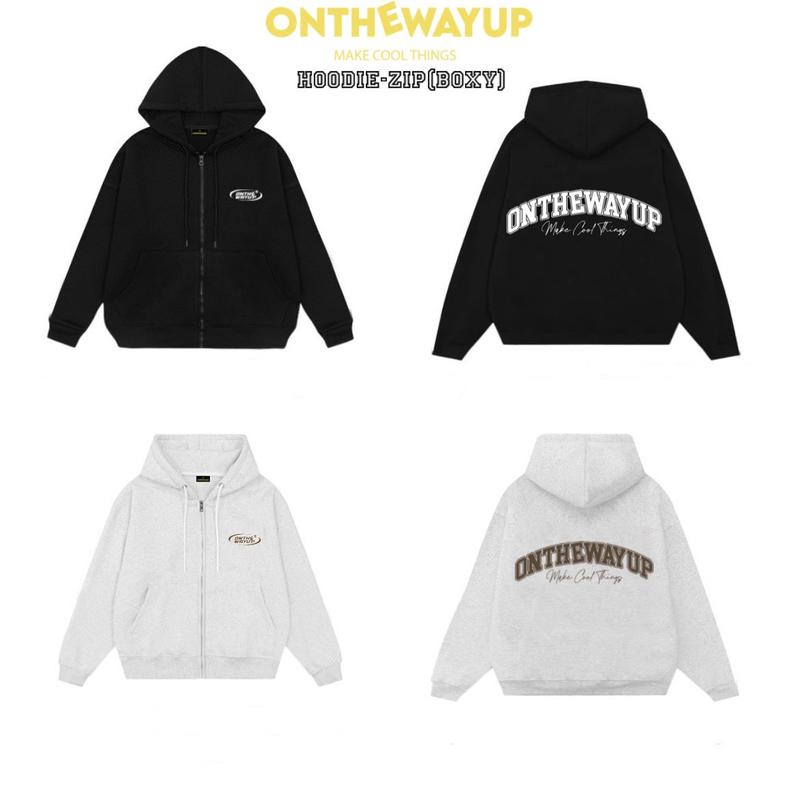 Hoodie Zip BOXY Nam Nữ ONTHEWAYUP Local Brand Áo Tay Dài Menswear Đen Xám Tiêu Dài Tay đỏ pocket xinh