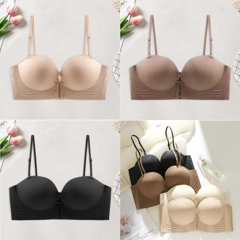 Áo Ngực Dây Đeo Vai Có Khóa Phía Trước, Dành Cho Nữ, Dày Dặn, Chống Trượt, Kiểu Trễ Vai, Không Dây, Liền Mạch, Đồ Lót, Màu Trơn Thiết Kế Lưng Đẹp, Đồ Lót Bra Tre