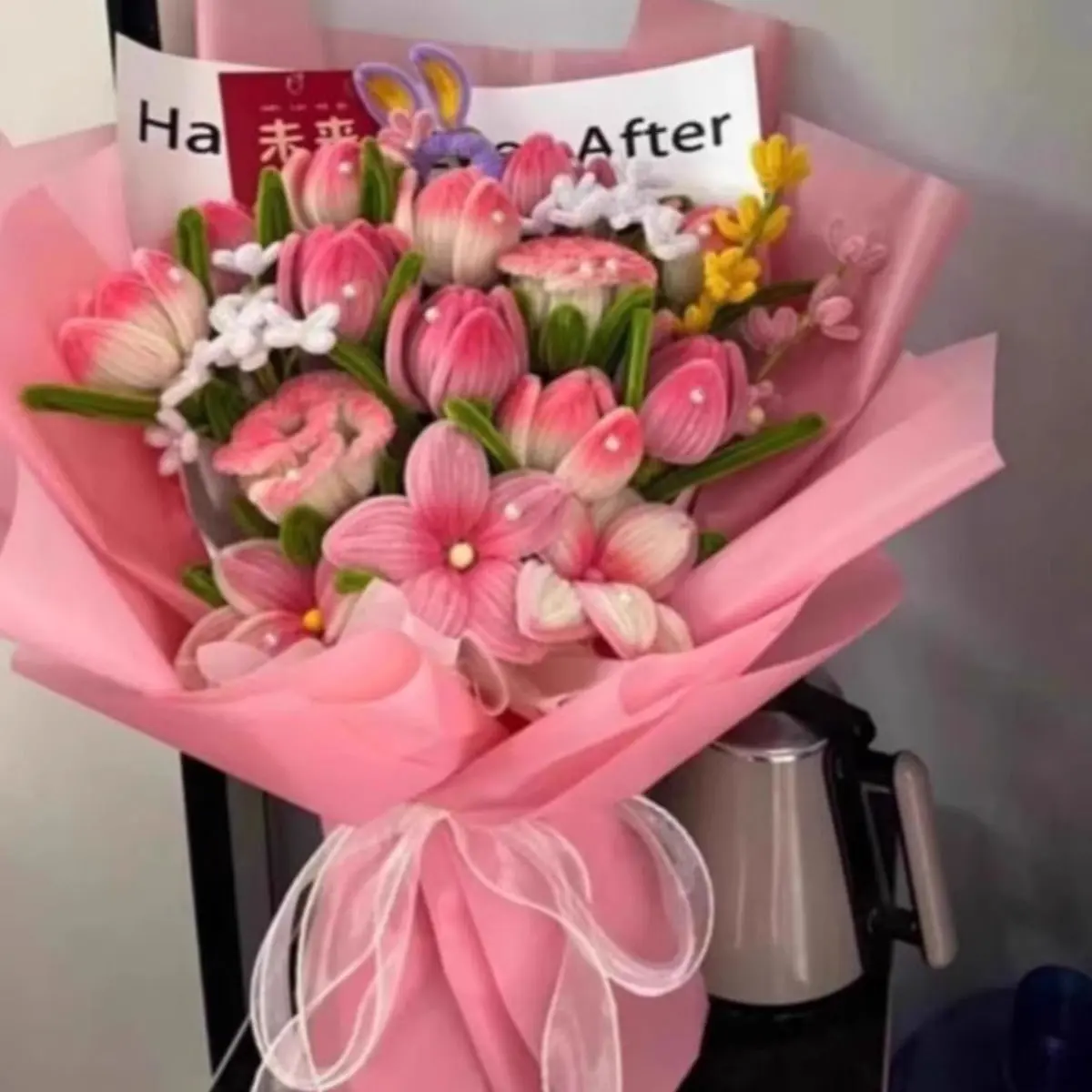 Handmade DIY Twisted Stick Tulip Rose Bouquet Material Package Large Bouquet Girlfriends' Gift Get Gift for Girlfriend Flowers for Free