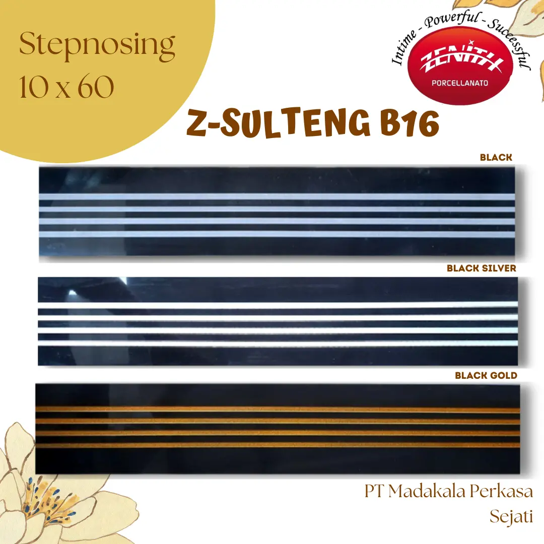 Stepnosing Granit Ukuran 10 x 60 cm - Super Black - Ivory - Produk Import - Zenith