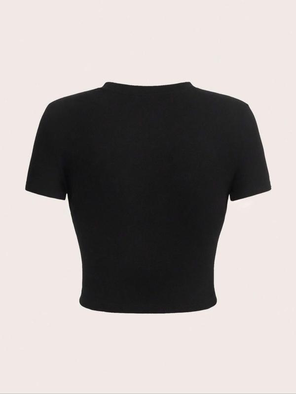 Women's Floral Print Round Neck Crop Tee, Casual Short Sleeve Crew Neck T-Shirt for Summer, Fashion Women's Top for Daily Wear 5