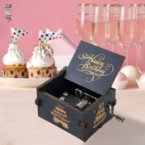 "Vintage Wooden Music Box – Manual Hand Crank, Perfect for Gifts, Happy Birthday Music Box, Elegant Wooden Design with Beautiful Tune for Home Decor!