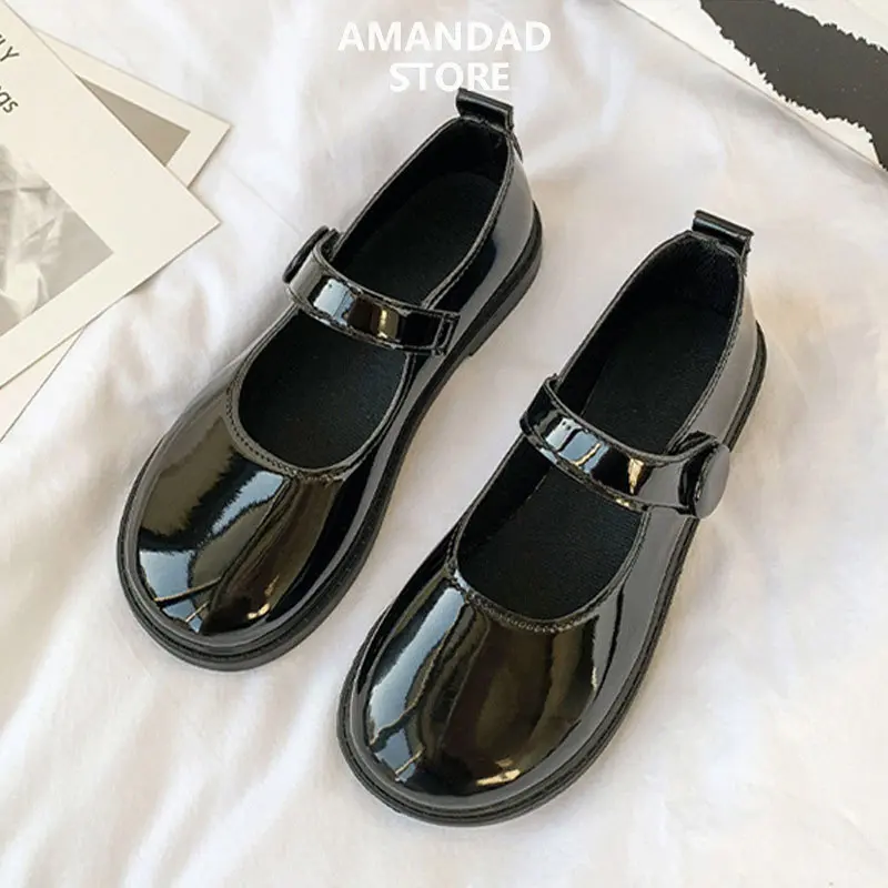 QiaoYiLuo Japanese Velcro small leather shoes schoolgirl new retro black Mary Jane shoes