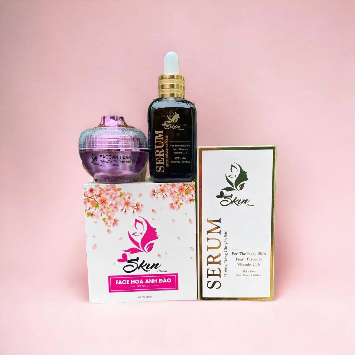 COMBO SERUM (50ml)- KEM ANH ĐÀO (20gr) - (Skincream) - Dưỡng Trắng,Mờ Thâm Nám Tất cả các loại da Skincare Kem Face
