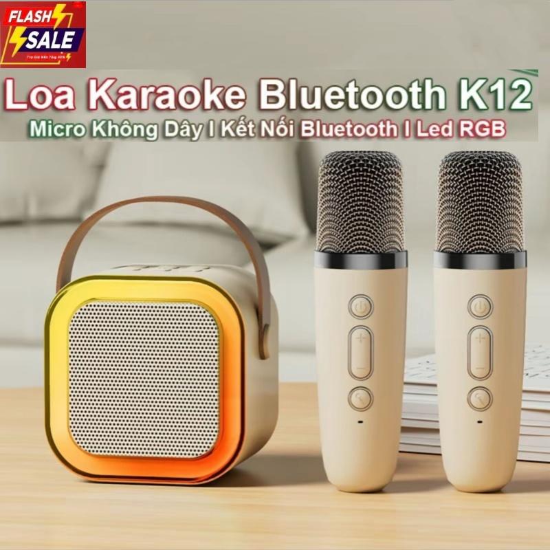 Loa Hát Karaoke Mini Bluetooth K12 Tặng Kèm 2 Micro,Có Thể Thay Đổi Giọng, Loa Nhỏ Gọn Có Thể Mang Theo Dễ Dàng Sử Dụng Nghe Nhạc,Có đèn Led Củ Loa,chế độ đổi giọng, chỉnh vang, nâng tone, kết nối bluetooth Kem