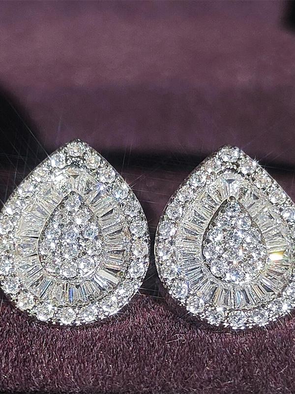 Women's Elegant Versatile Rhinestone Design Water Drop Shaped Stud Earrings, 1 Pair Trendy Exquisite Stud Earrings, Gorgeous Jewelry As Gift 5