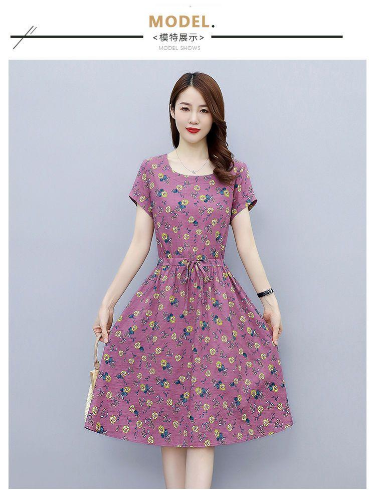 Product Introduction of Women's Dress 2025 Summer New Short Sleeve Dress Mid-Length Fashion Floral Casual Waist-Cinching A-Line Dress Womenswear Lingerie 10