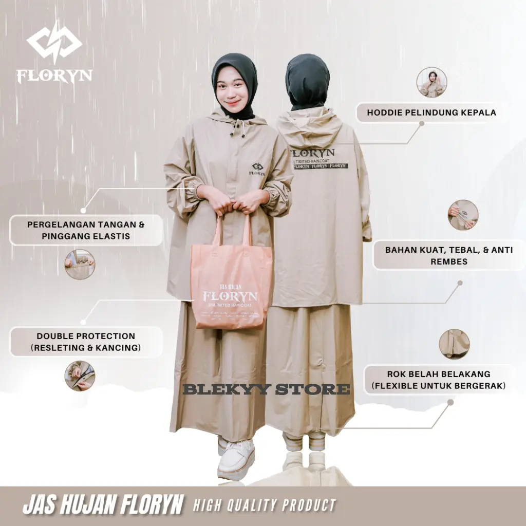 FLORYN Jas Hujan.Raincoat Wanita Rok Setelan Baju dan Rok Dewasa Tebal Lentur Anti Rembes