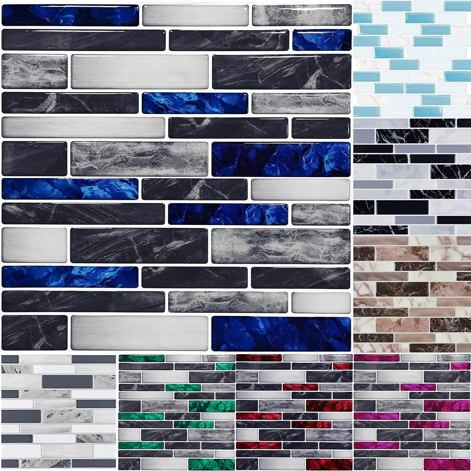 [Hot] 10pcs  Tile Sticker Kitchen Bathroom Wall Sticker Decoration Decorative Smooth Pack Plastic Simuladong marble embossed mosaic pattern ceramic tile paste Ornaments