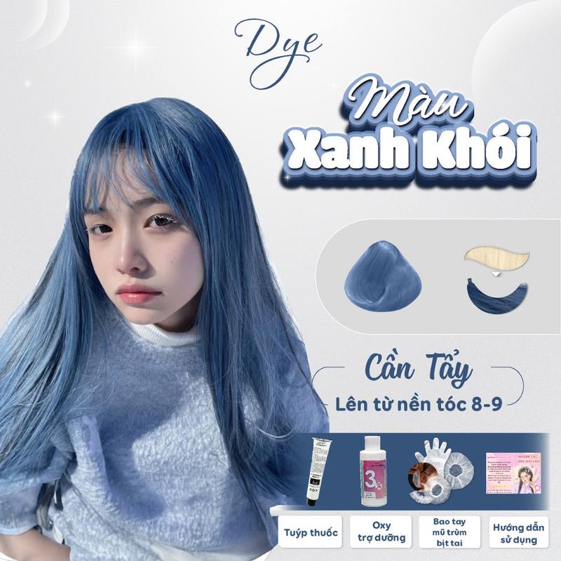 Thuốc nhuộm tóc màu Xanh Dương Khói cần tẩy tóc tặng kèm oxi trợ nhuộm bao tay mũ trùm bịt tai Bền màu Đổi Màu Tóc Nữ Dưỡng Tóc
