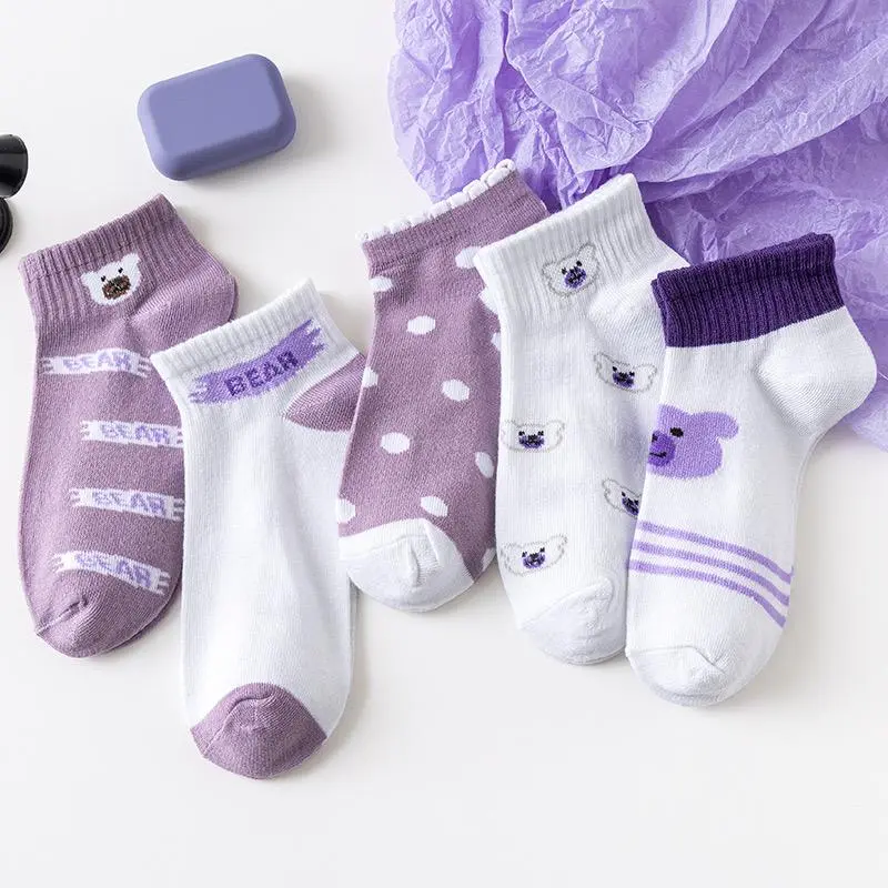 [luckydino] Kaos Kaki Lotso Lilac Beruang Ungu Putih Soft Color Sock High Quality Cute Soft Purple White Bear Korean Style 3