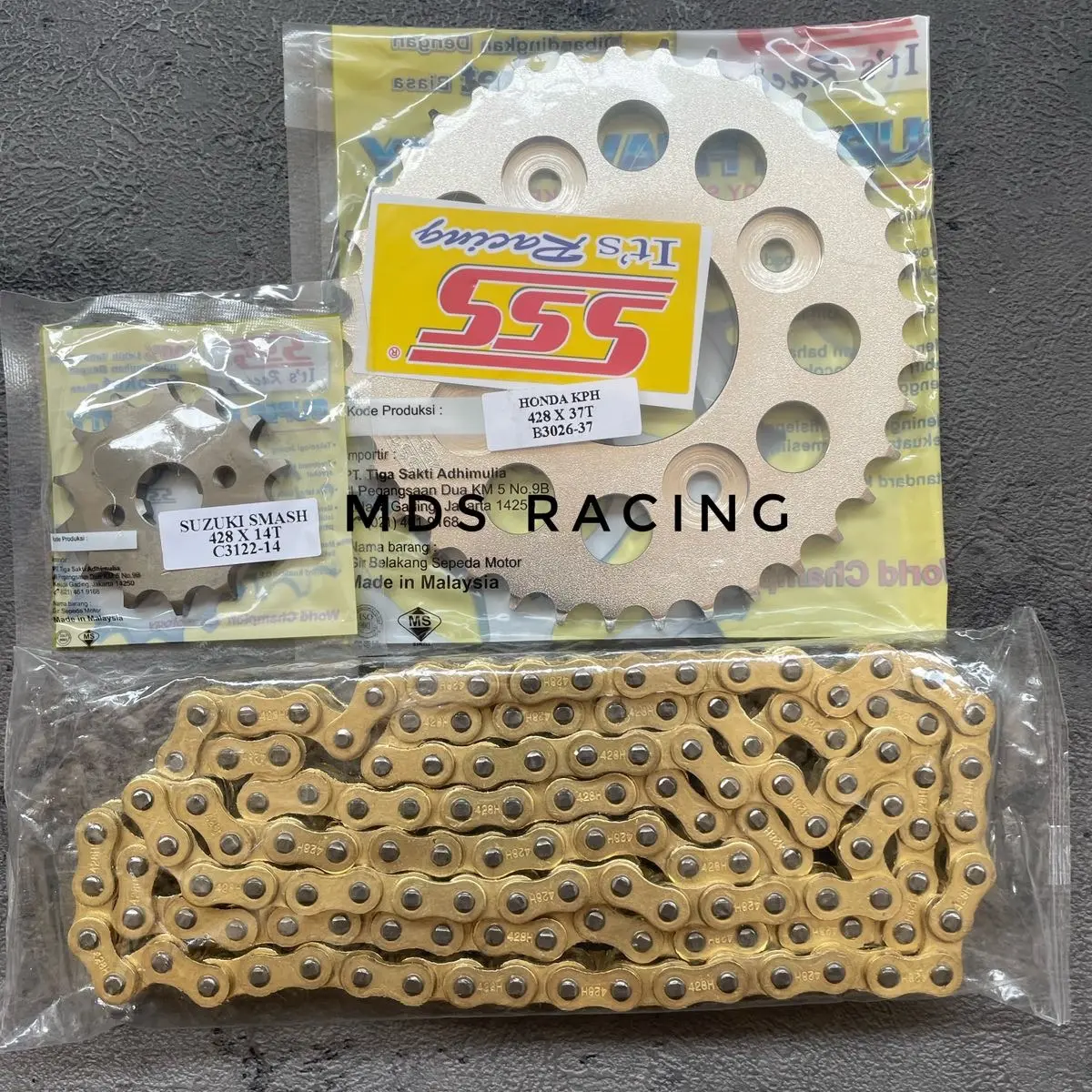 Gear Gir Original SSS 428H/415H SupraX125, Supra Fi, Karisma125, Blade110, Blade 125 Fi, Revo Absolute, Supra Fit new Gear SSS Original (Rantai Gold Polos)