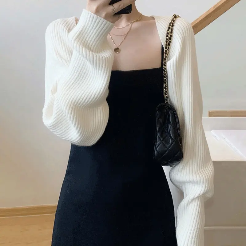 Áo Cardigan Hở Eo Dài Tay, Dành Cho Nữ, Áo Len Dệt Kim Mùa Thu, Áo Khoác