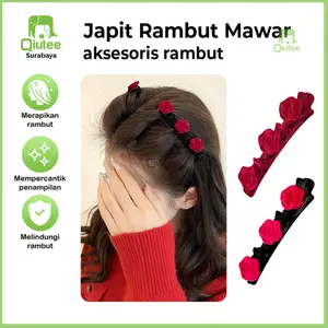 1 PCS Jepit Rambut Bunga Mawar Merah Berumbai Jepit Rambut Bunga Beludru Hiasan Kepala Model Sederhana