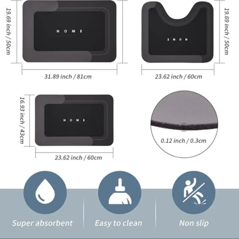 Bathroom Mat Set, 3 Counts/set Non-slip U-shaped Mat & Rectangular Mat, Quick Drying Bathroom Floor Mat, Bathroom Accessories, Home Goods 1