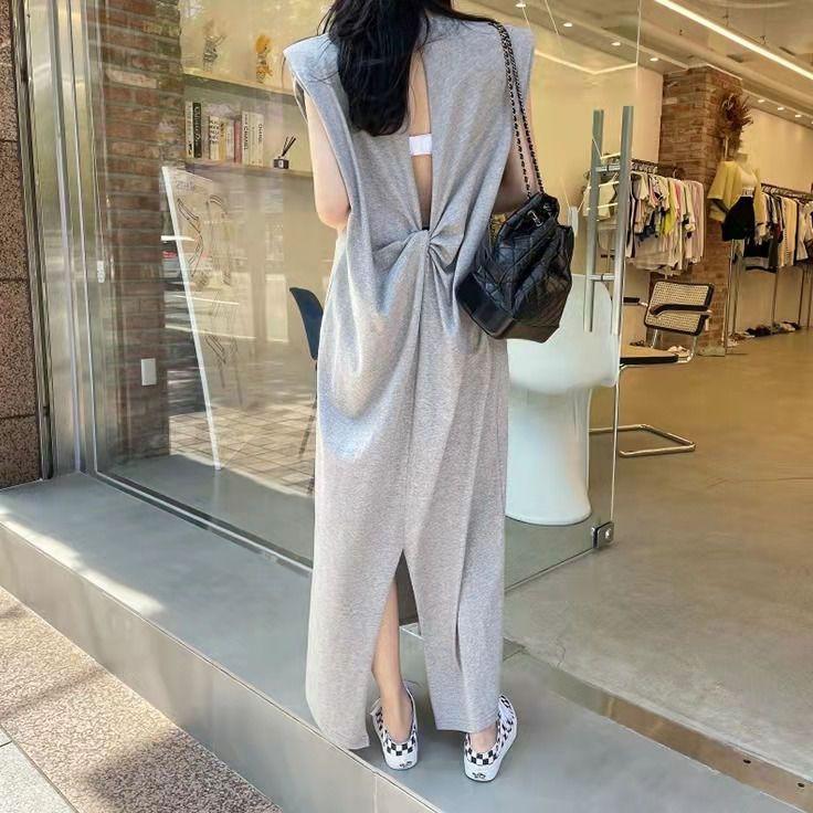 Váy Không Tay, Đệm Vai, khoét Lưng, Cỡ Cực Lớn 150,00kg, Dành Cho Cô Gái Đầy Đặn, Váy Vest Mỏng Kiểm Soát Bụng Dáng Rộng Mùa Hè Women Khuy 0