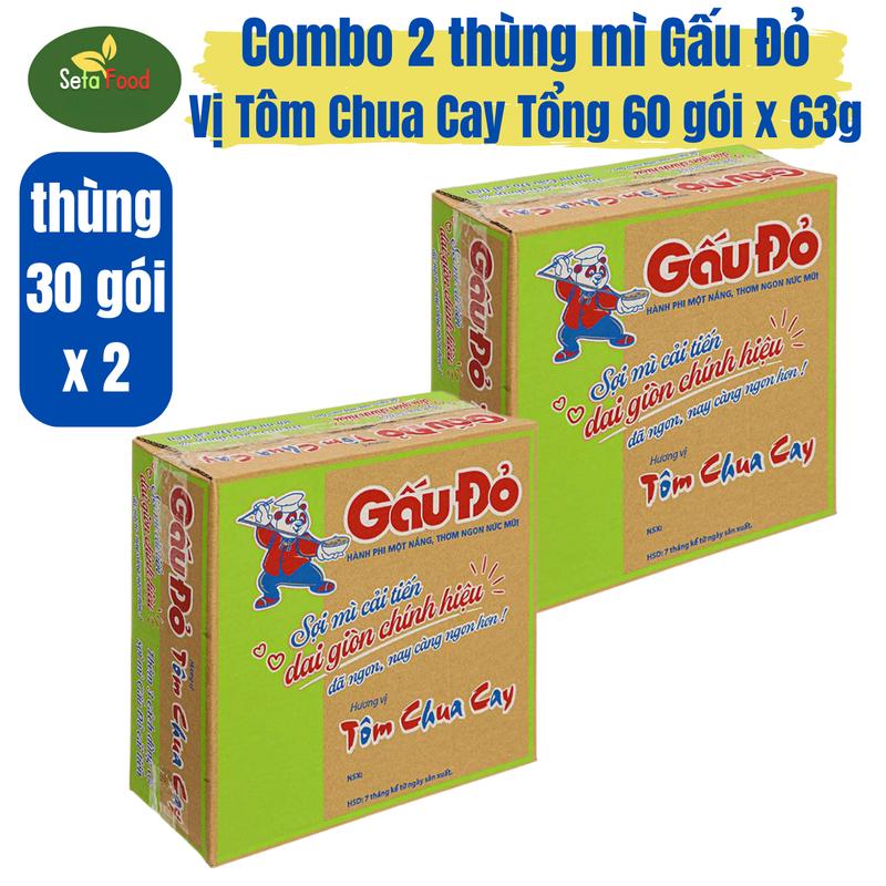 Combo 2 thùng mì Gấu Đỏ tôm chua cay thùng 30 gói tổng 60 gói x 63g hạn sử dụng 7 tháng Vị Chua Miến