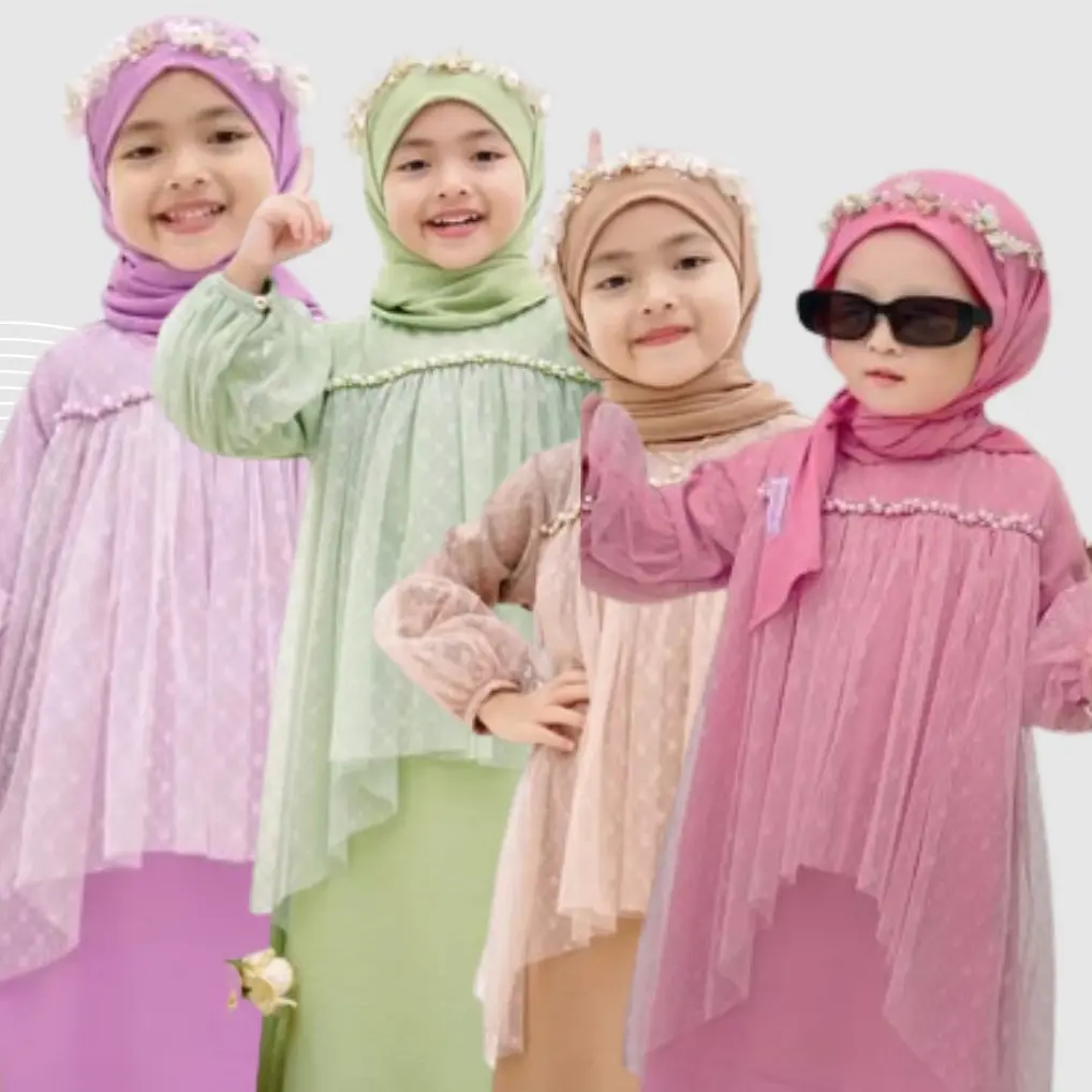 Dress Kids Modern Crincle Ariflow Mix Tilledot 6-8 Tahun