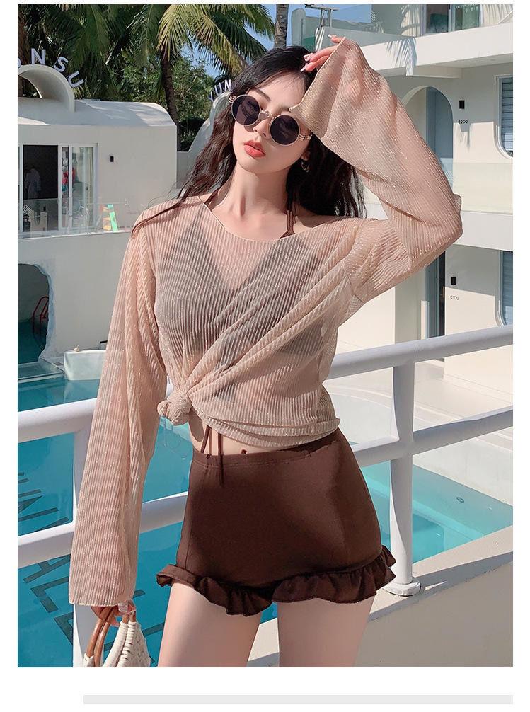 Product Introduction of Women's Swimsuit 2025 New Korean Ins Sexy Three-Piece Set Tummy Control Slimming Gathered Conservative Fairy Style Swimwear 14