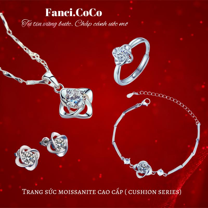 (Fanci.CoCo) Sét trang sức cỏ 4 lá trắng gồm nhẫn, dây chuyền và bông tai kèm kiểm định phụ kiện trang sức Women Nam Hoa