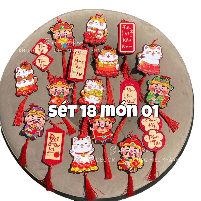 Thẻ Bài, dây treo đầu lân, khánh treo, liễn treo, cầu nhung cành đào mai, trang trí tết, oản tài lộc, làm tỏi quân  decor